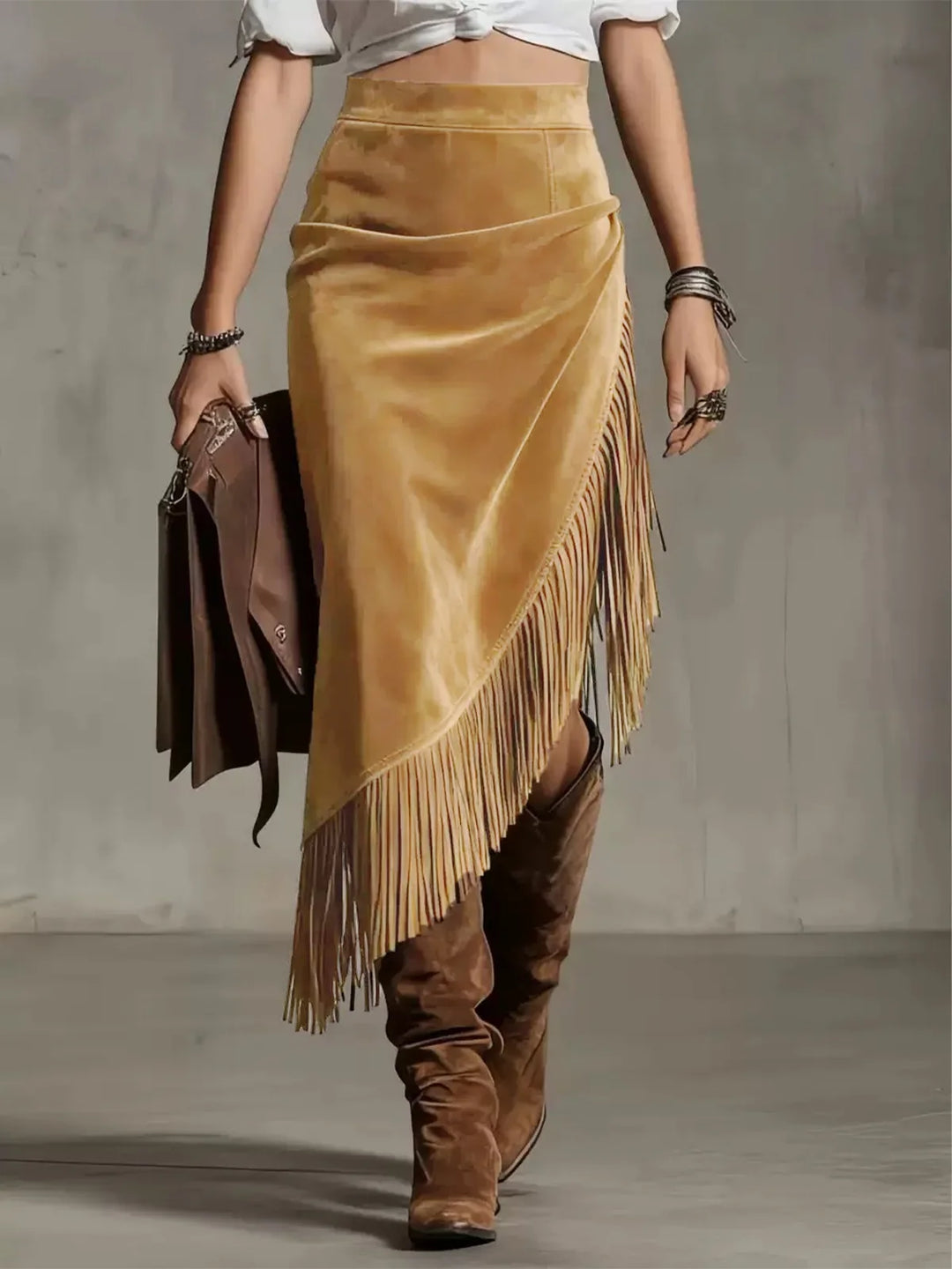 Avery Retro Suede Midi Skirt
