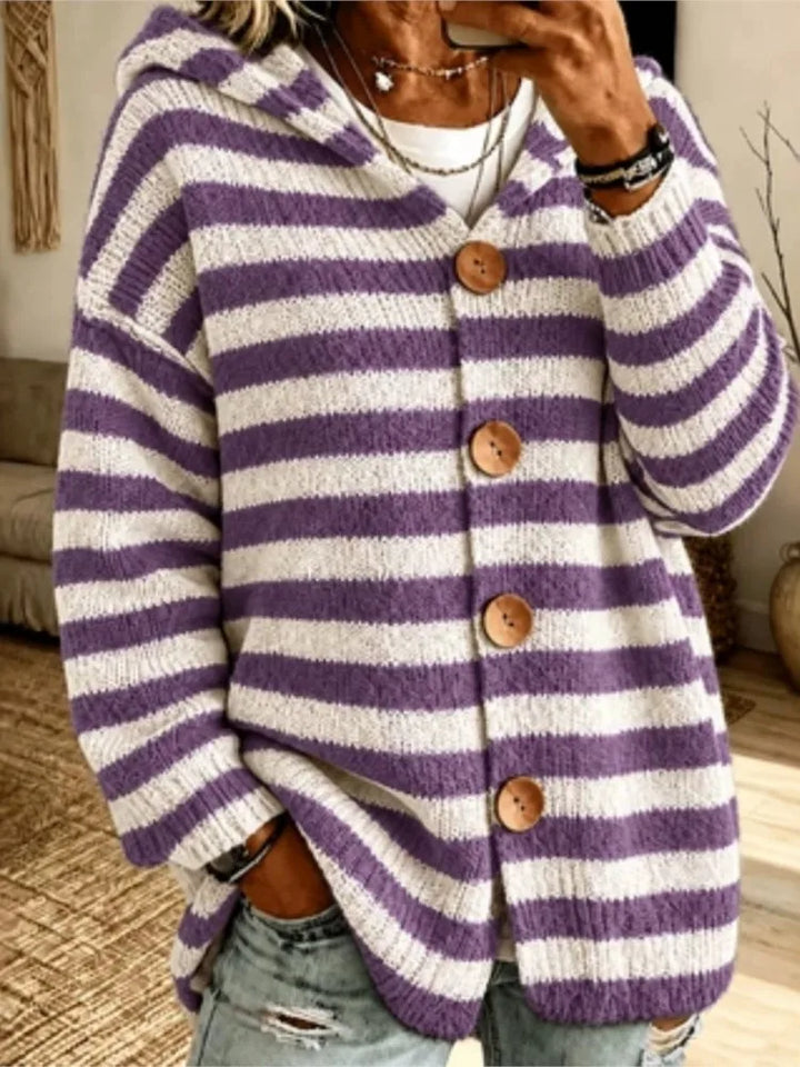 Eliza Hooded Striped Button Cardigan