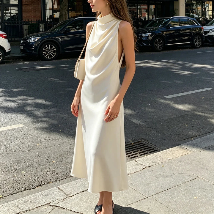 Breanna Satin Halter Maxi Dress