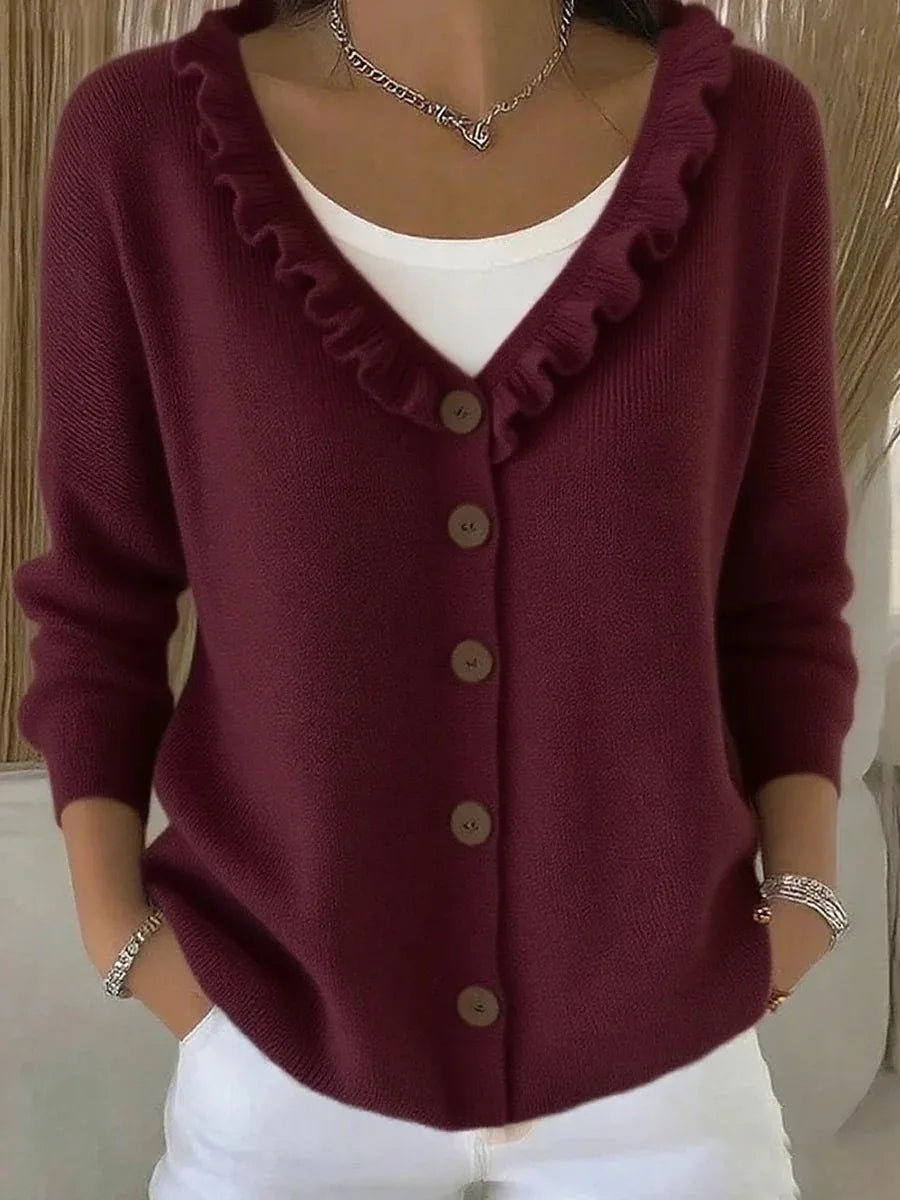 Noelle Ruffle Neck Button Cardigan