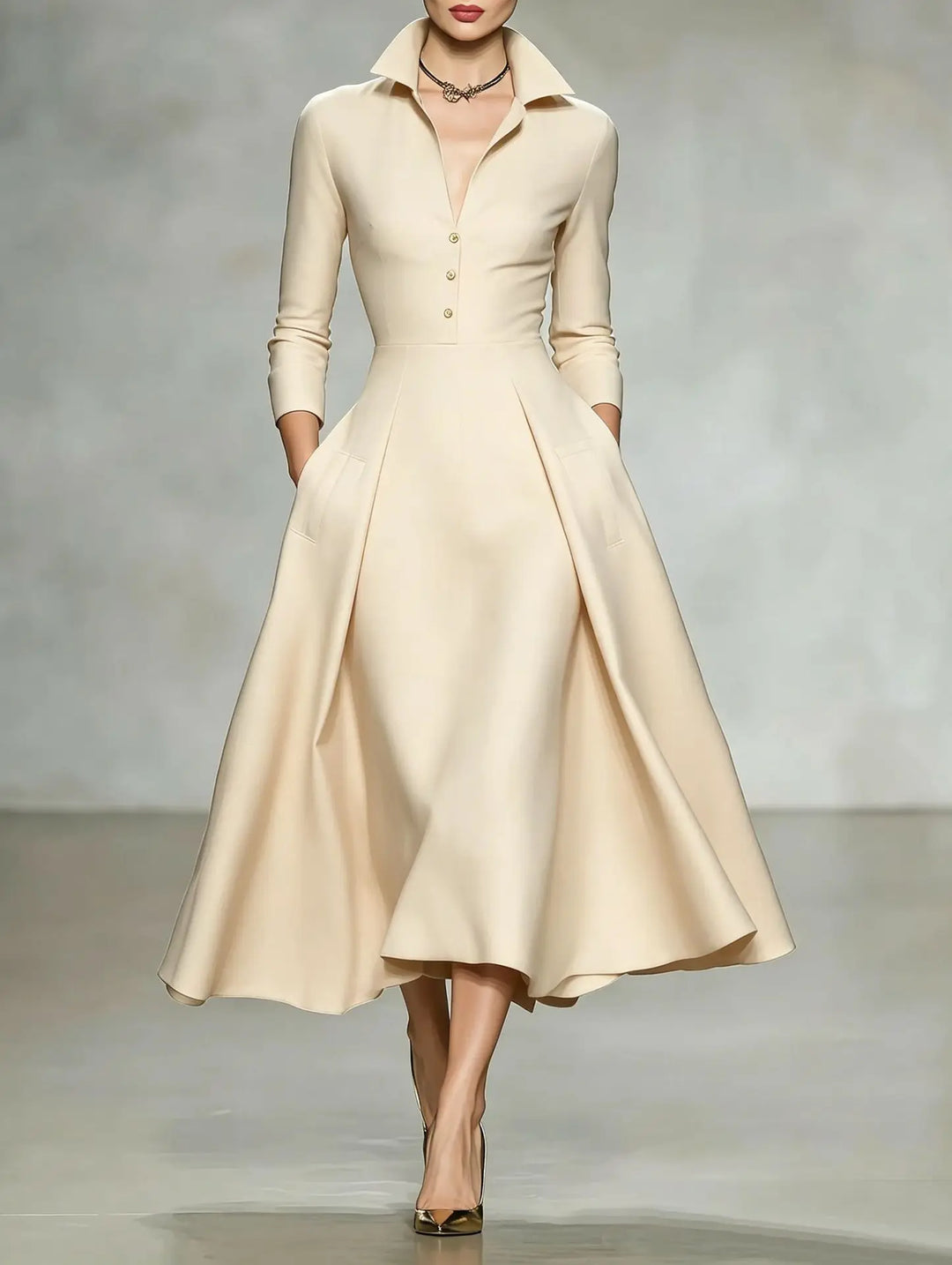 Melanie Elegant Lapel Midi Dress