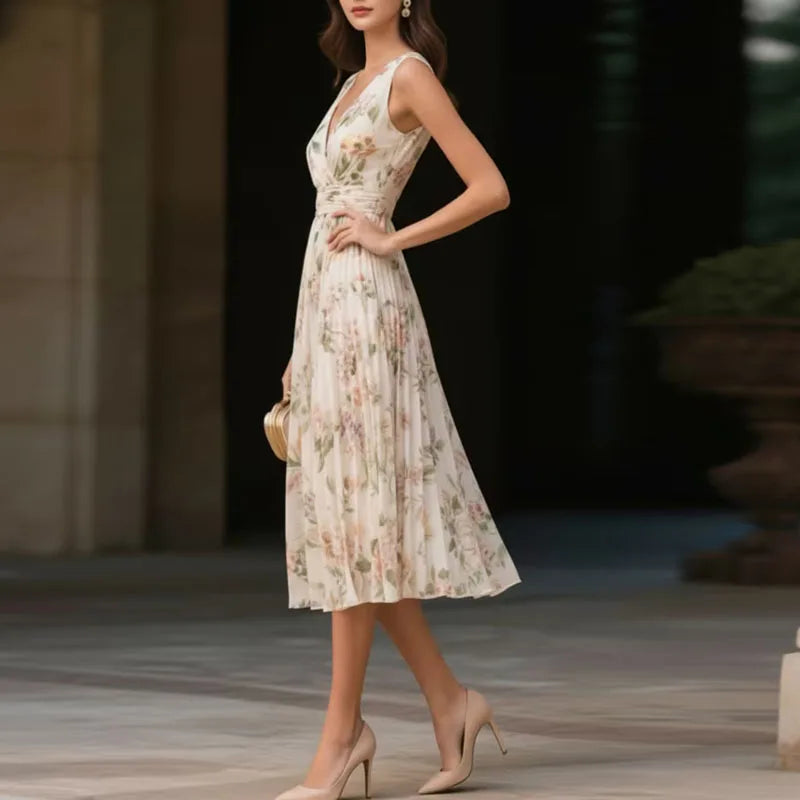 Maelle Floral Pleated Wedding Guest Dress
