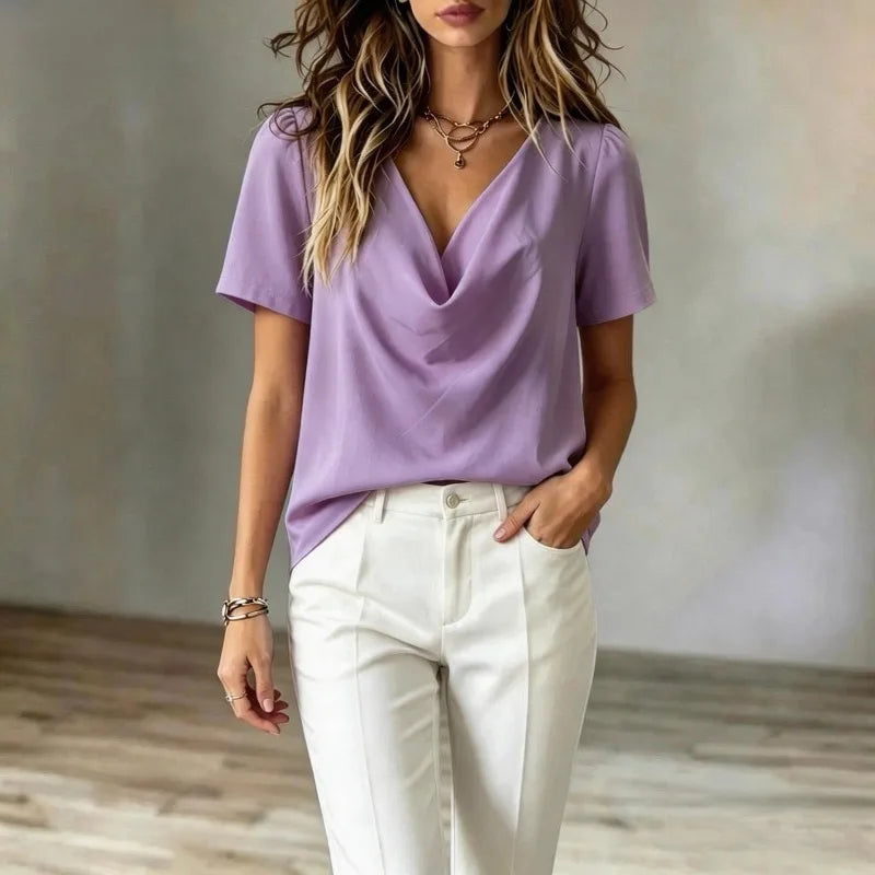 Brielle Short Sleeve Cowl Blouse