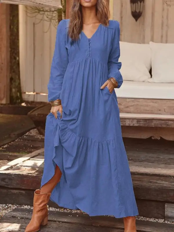 Ivanna Comfortable V Neck Cotton Maxi Dress
