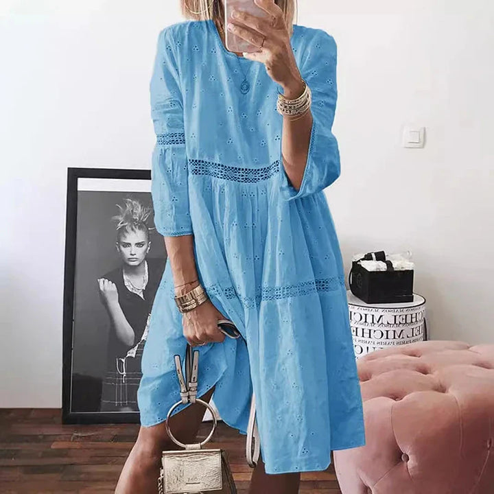 Elspeth Long Sleeve Lace Trim Midi Dress