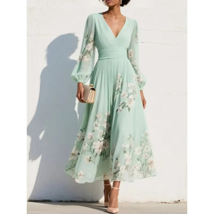 Women's Maxi Dress Chiffon Dress Floral Dress Print Dress Elegant Fashion Modern Outdoor Vacation Holiday Regular Fit Floral Long Sleeve V Neck Light