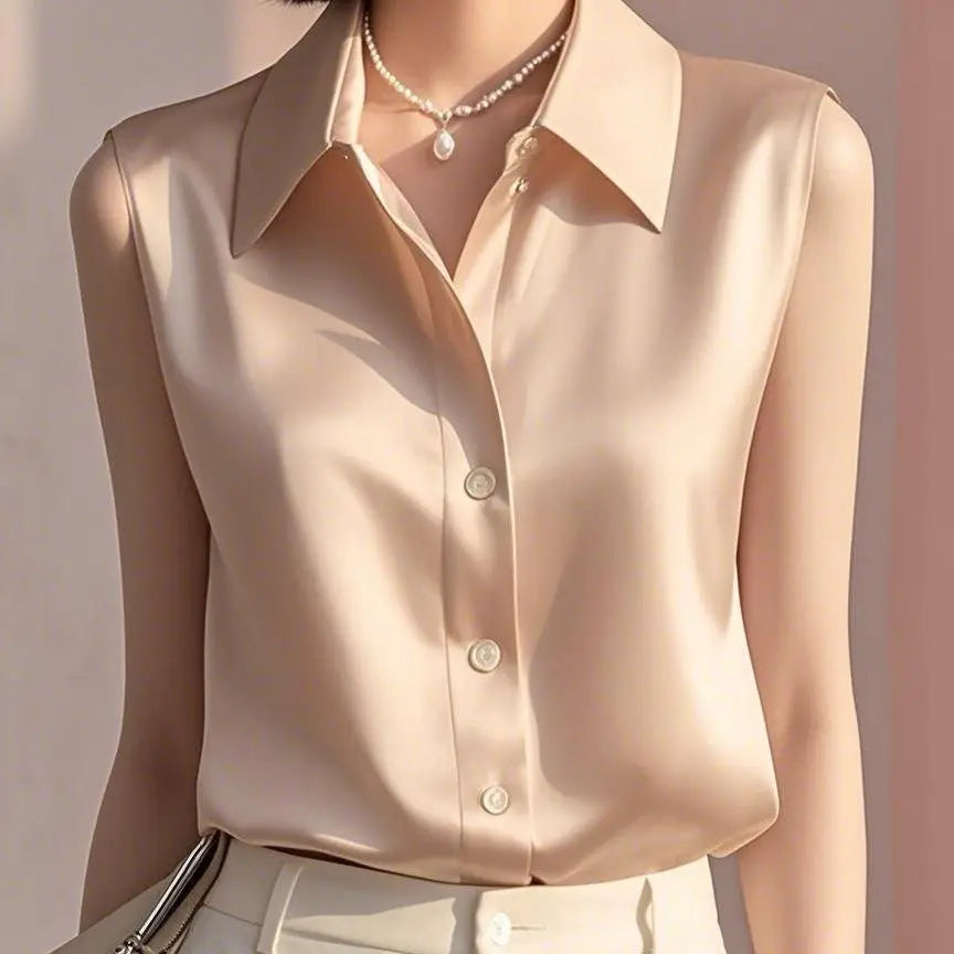 Elfrida Sleeveless Satin Blouse Shirt
