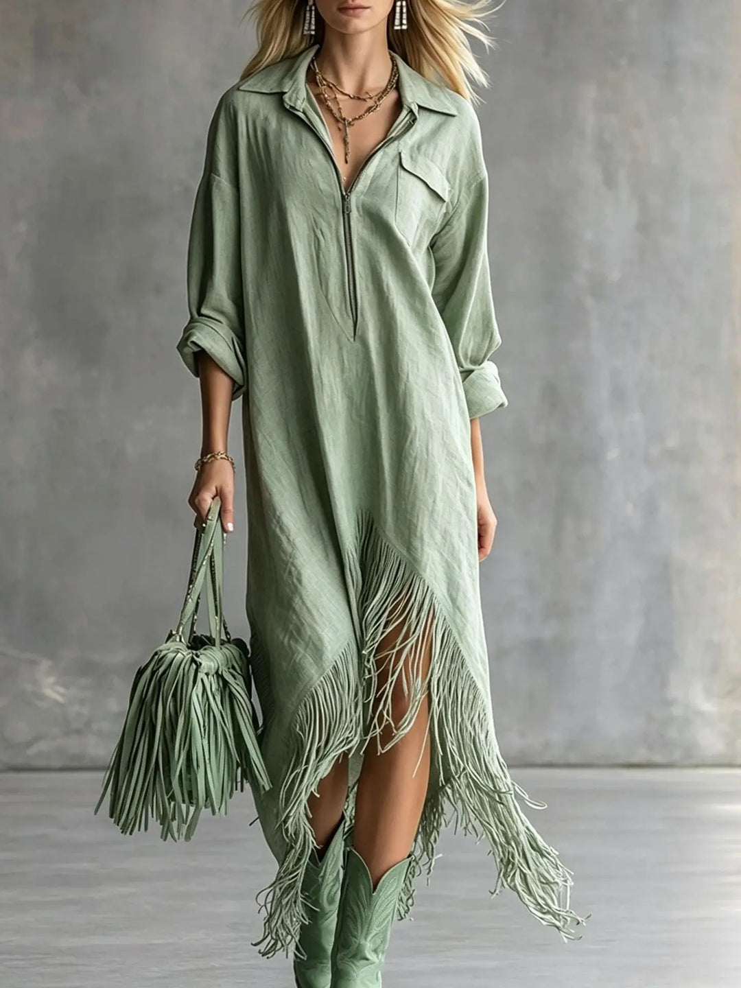 Rachel Fringe Hem Midi Dress