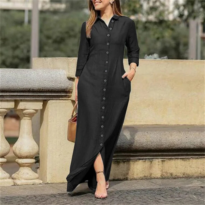 Queen Denim Maxi Shirt Dress
