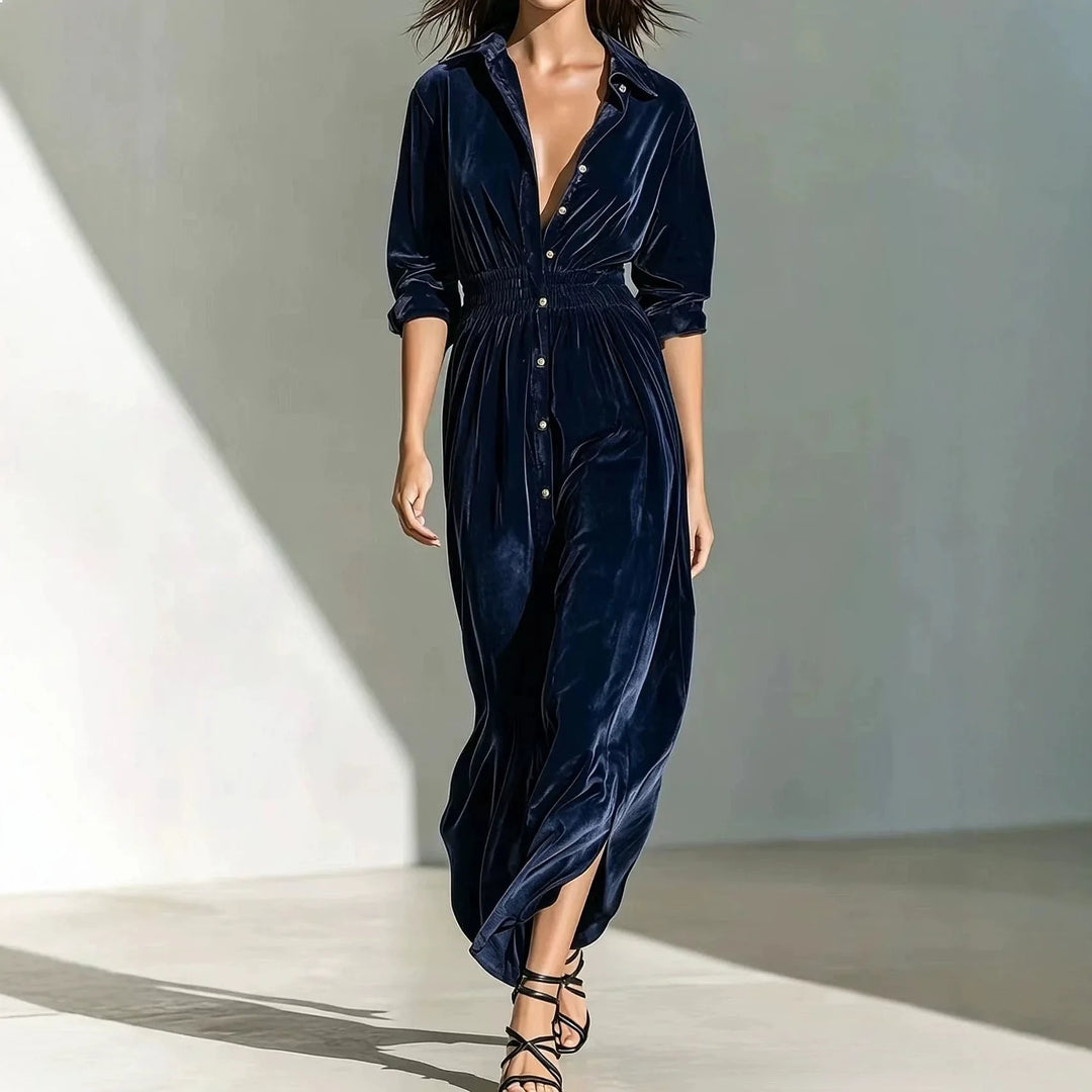 Lena Button Ruched Maxi Dress