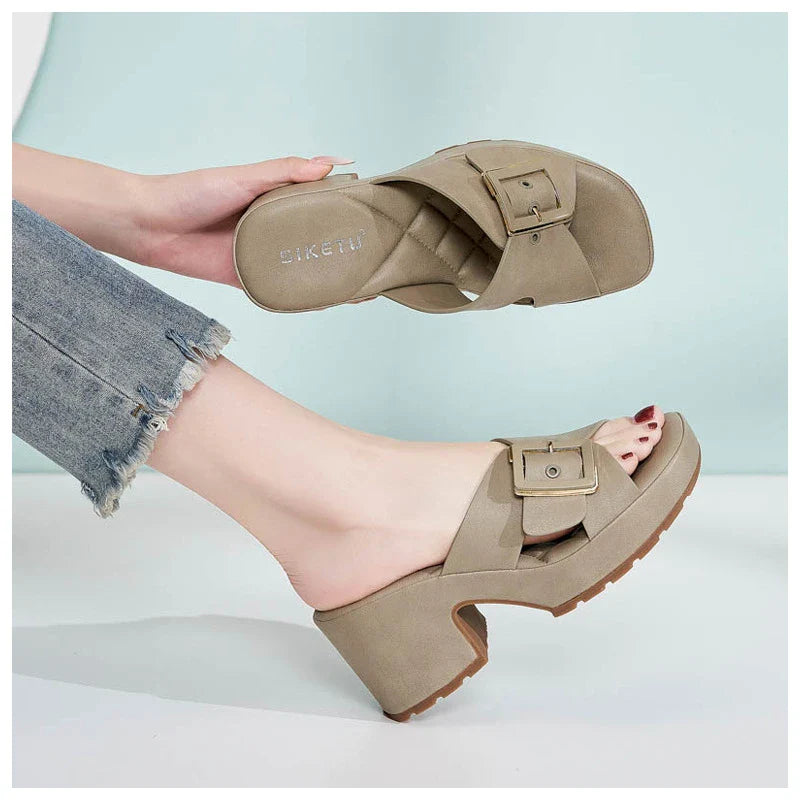Keanna Orthopedic Buckle Heeled Sandals
