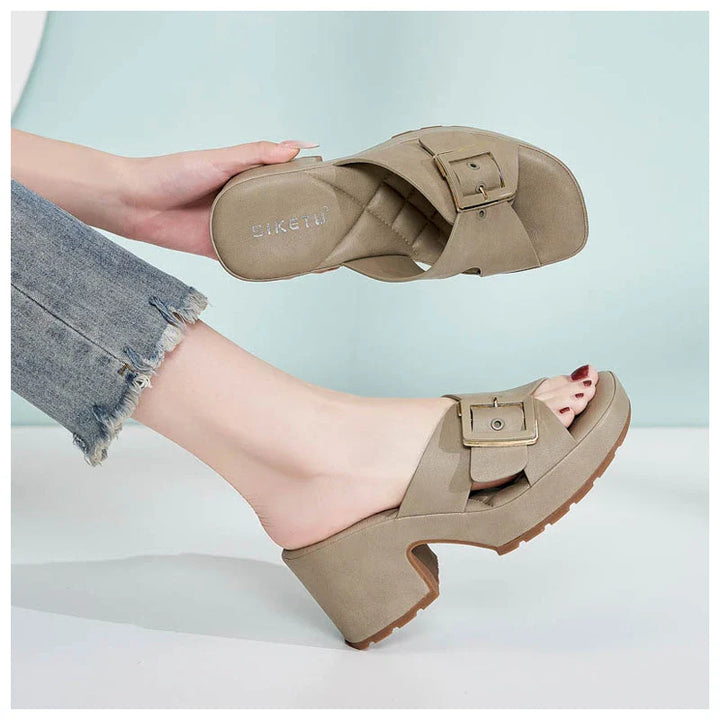 Keanna Orthopedic Buckle Heeled Sandals