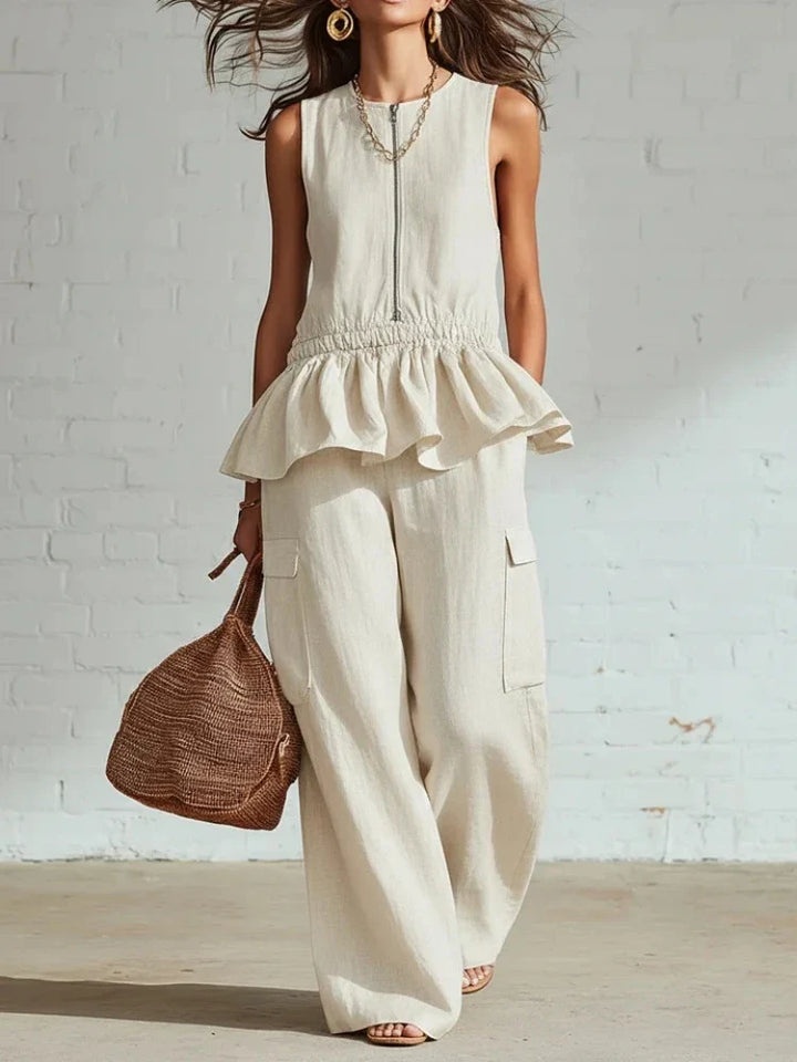 Arlette Sleeveless Ruffle Trim Two-Piece Set