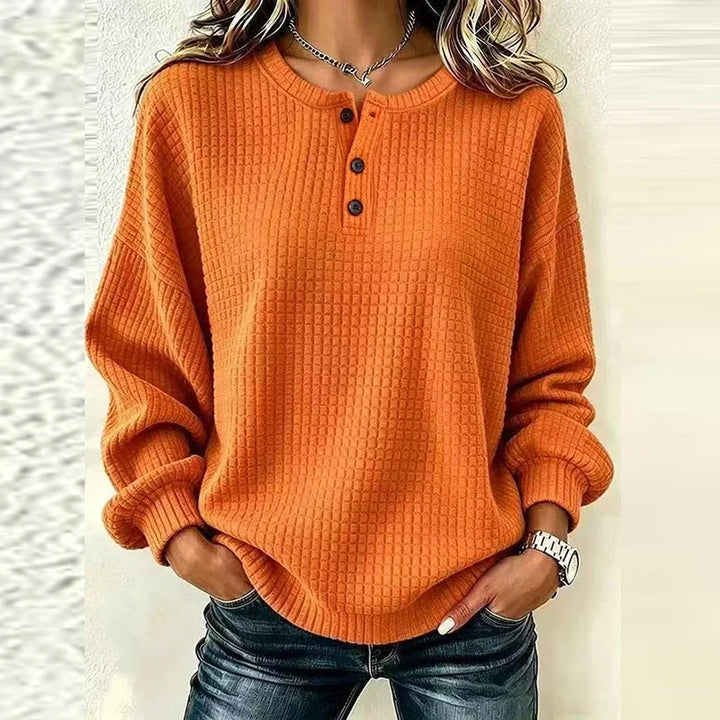 Marisol Waffle Knit Henley Blouse