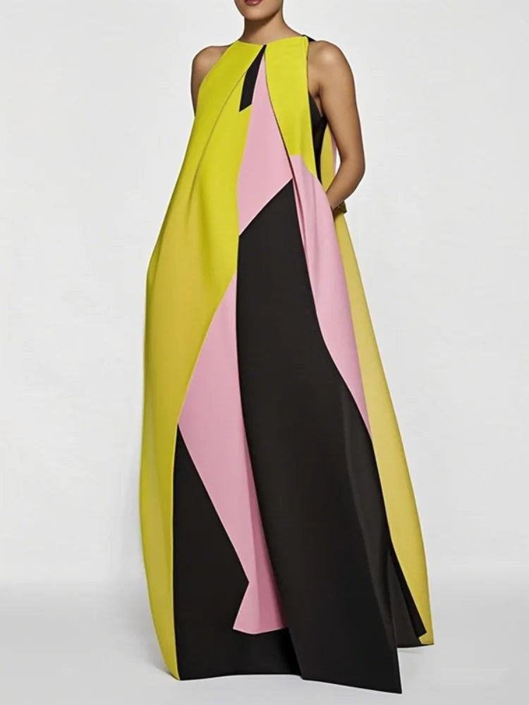 Tamara Pleated Color Block Maxi Dress