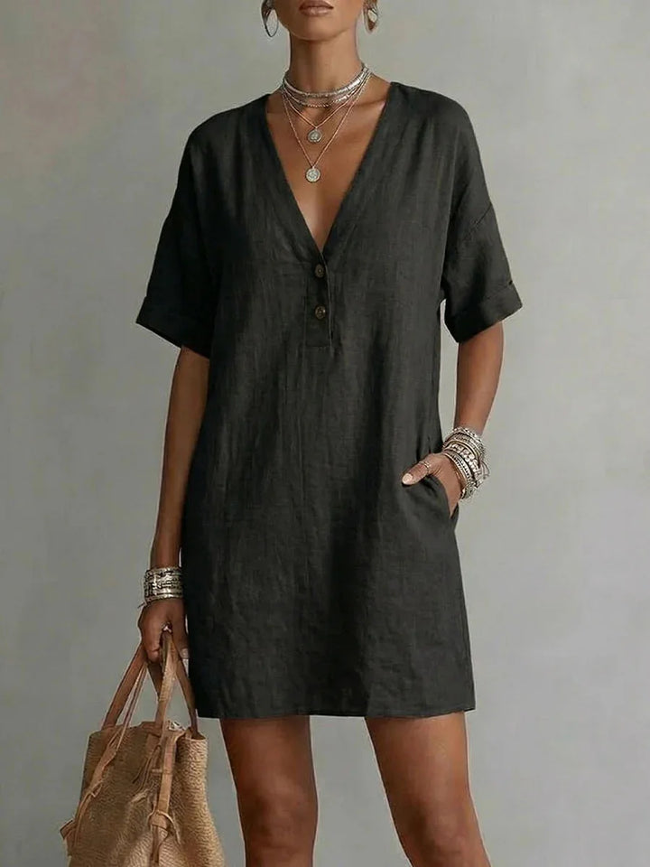 Sarinae Breathable Linen V-Neck Mini Dress