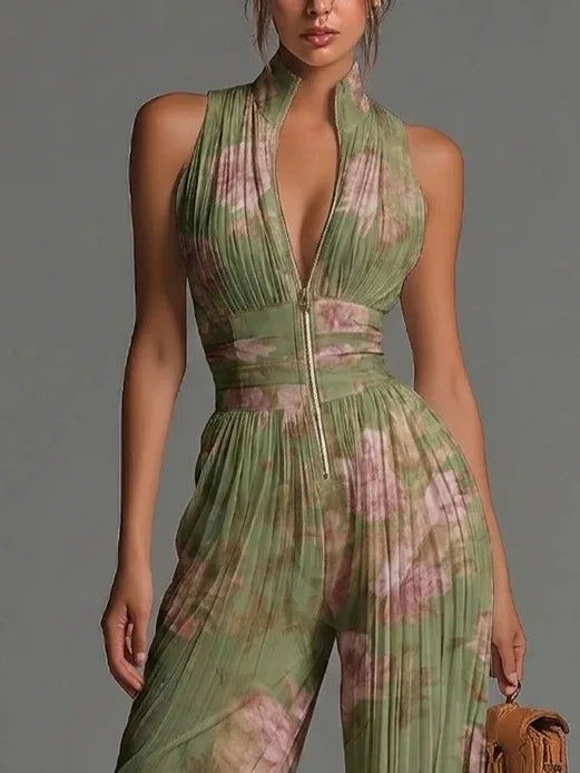 Sabrina Pleated Wide Leg Jumpsuit