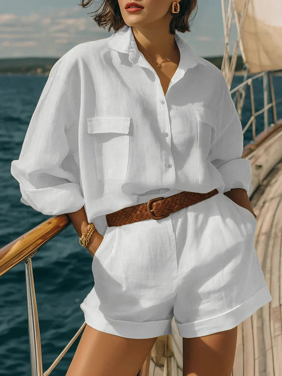 Oriana Casual Long Sleeve Breasted Two-Piece Set