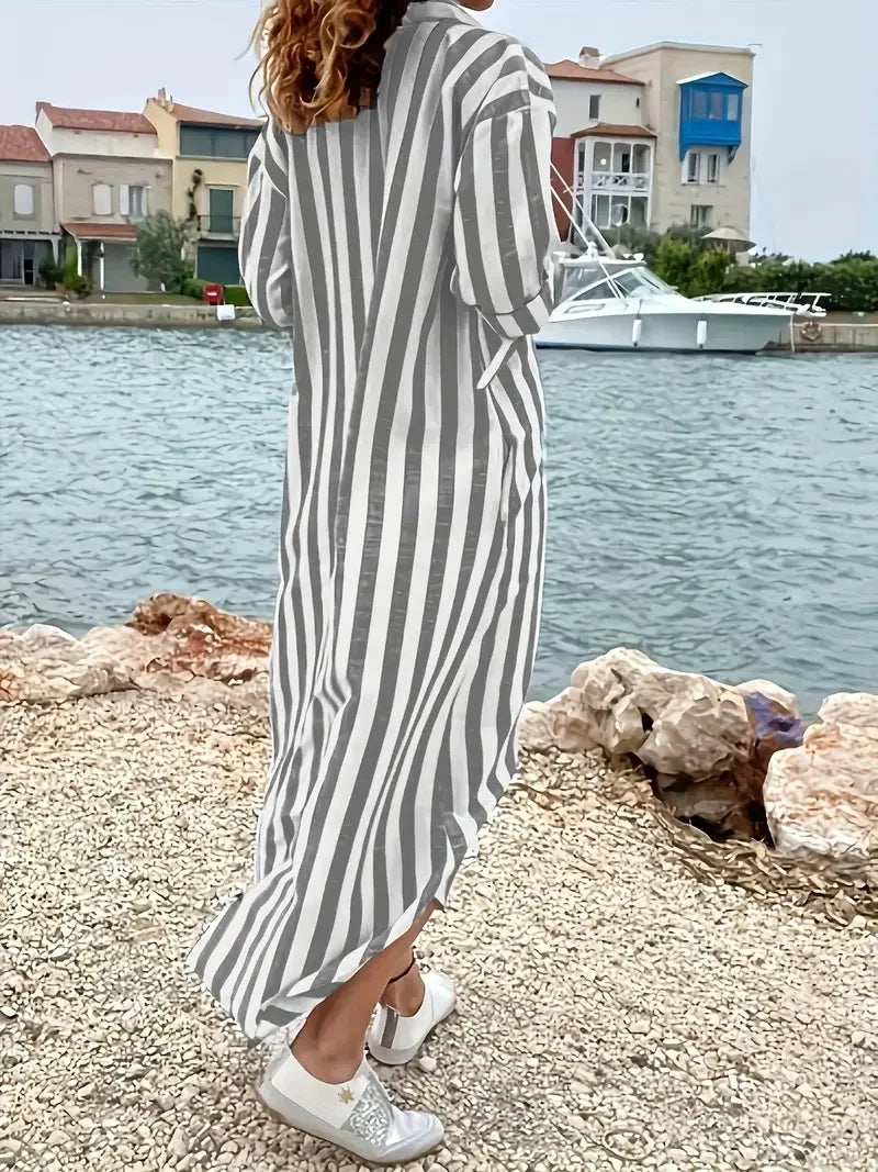 Layla Striped Maxi Shirt Dress