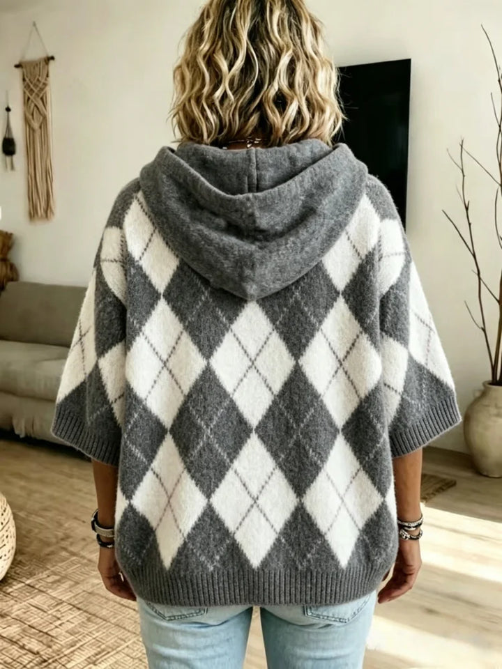 Odalene Argyle Drawstring Hood Knit