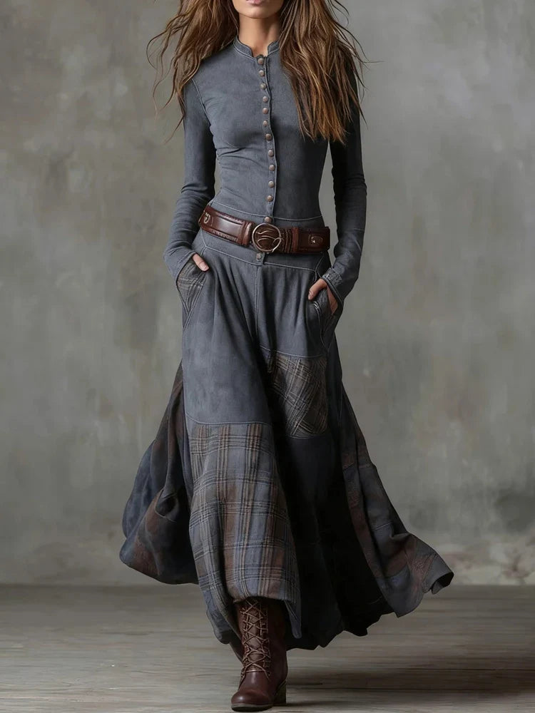 Ellie Vintage Plaid Maxi Dress