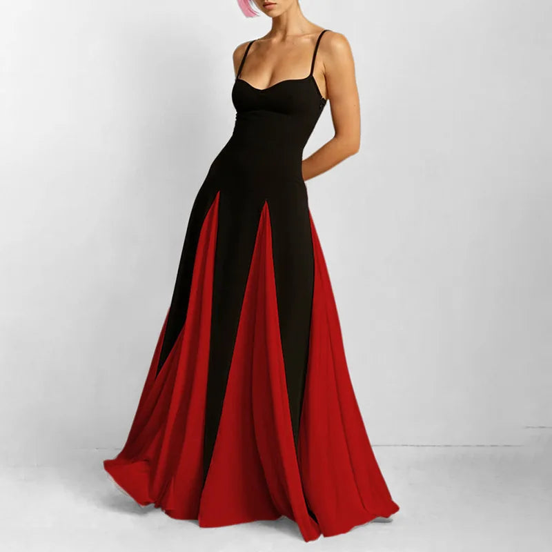 Alviana Elegant Flowing V Neck Maxi Dress