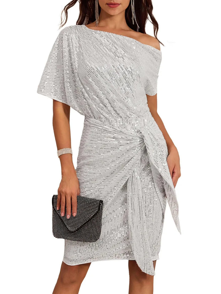 Maelle Elegant Sequined Ruched Party Midi Dress