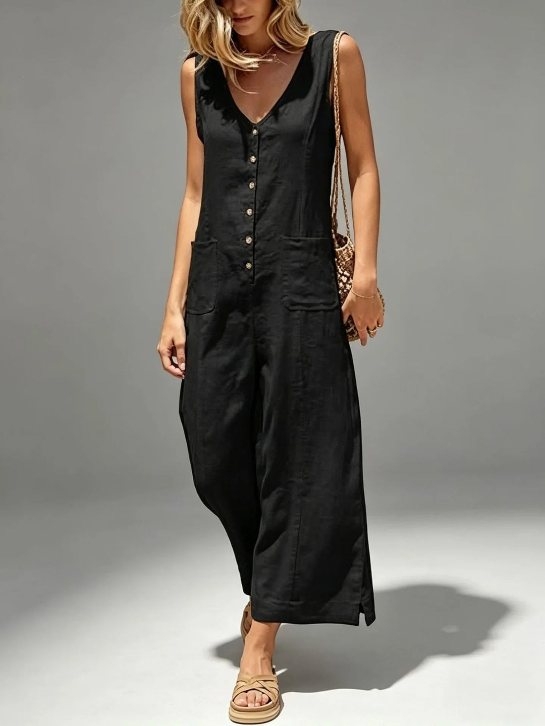 Novalie Breathable Cotton Linen Wide Leg Jumpsuit