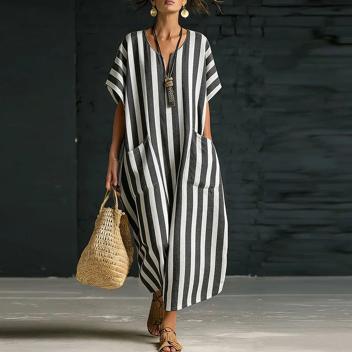 Montara Striped V Neck Boho Maxi Dress