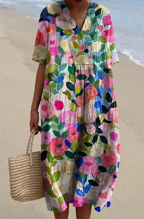 Ophira Printed V Neck Midi Dress