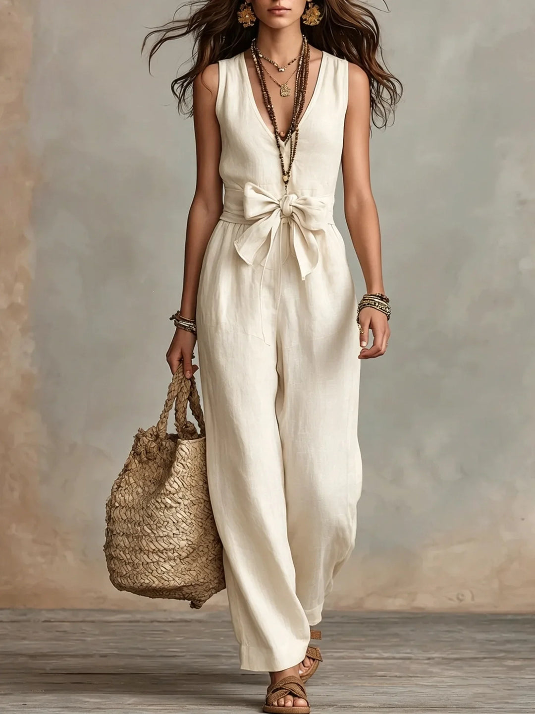 Juliana Front Tie Linen Jumpsuit