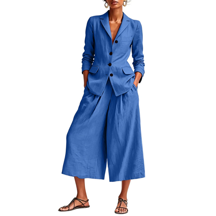 Daphne Linen Blazer and Wide Leg Capri Set