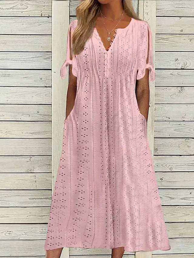 Thalora V Neck Eyelet Midi Dress