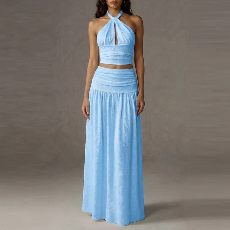 Alma Halter Neck Skirt Set