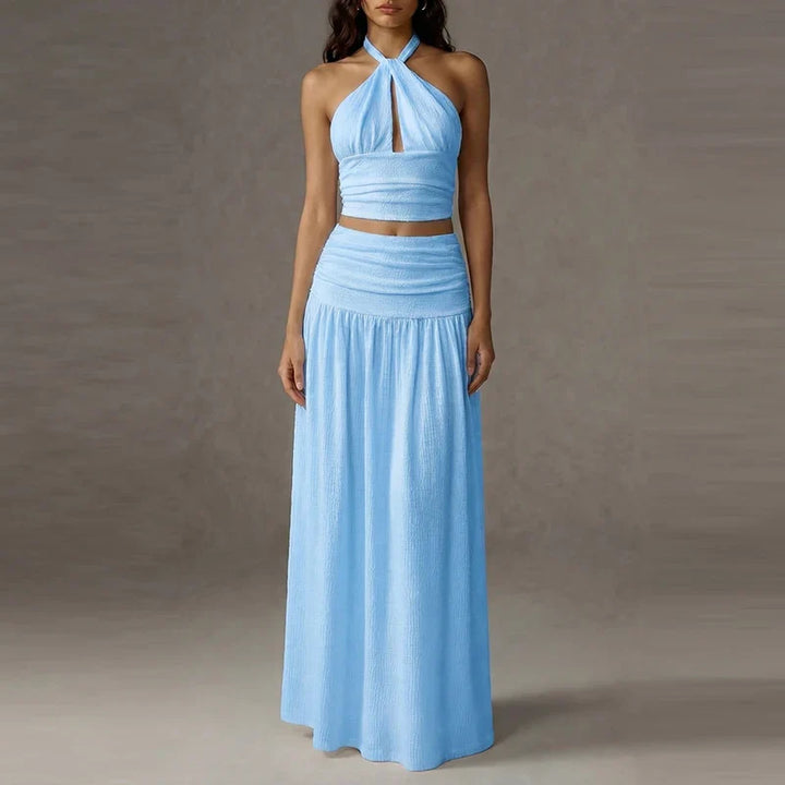 Alma Halter Neck Skirt Set