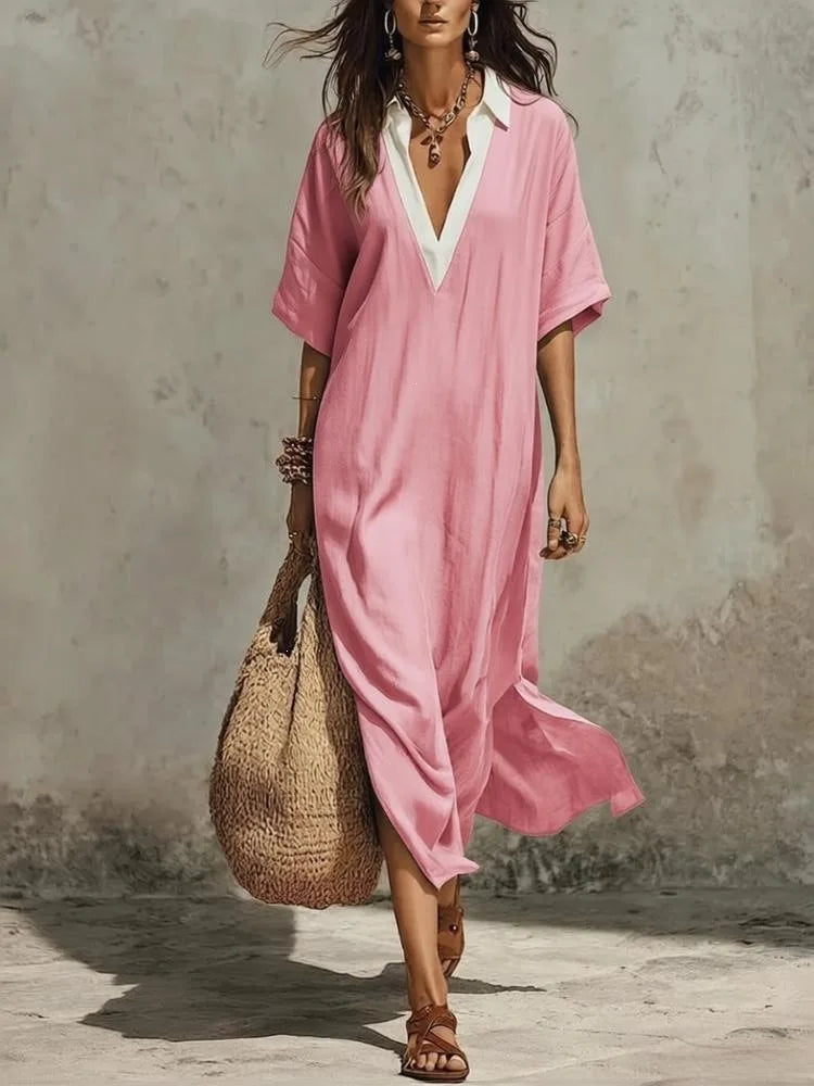 Verena Bohemian Deep V Short Sleeve Maxi Dress