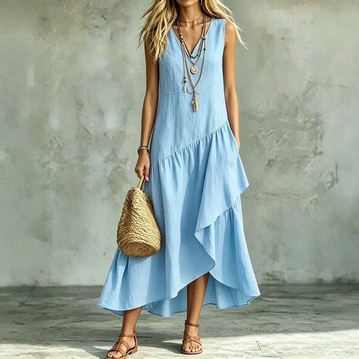Violetta Sleeveless Ruffle Maxi Dress