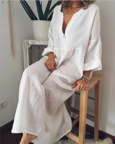 Zahara Relaxed Cotton Linen Long Dress
