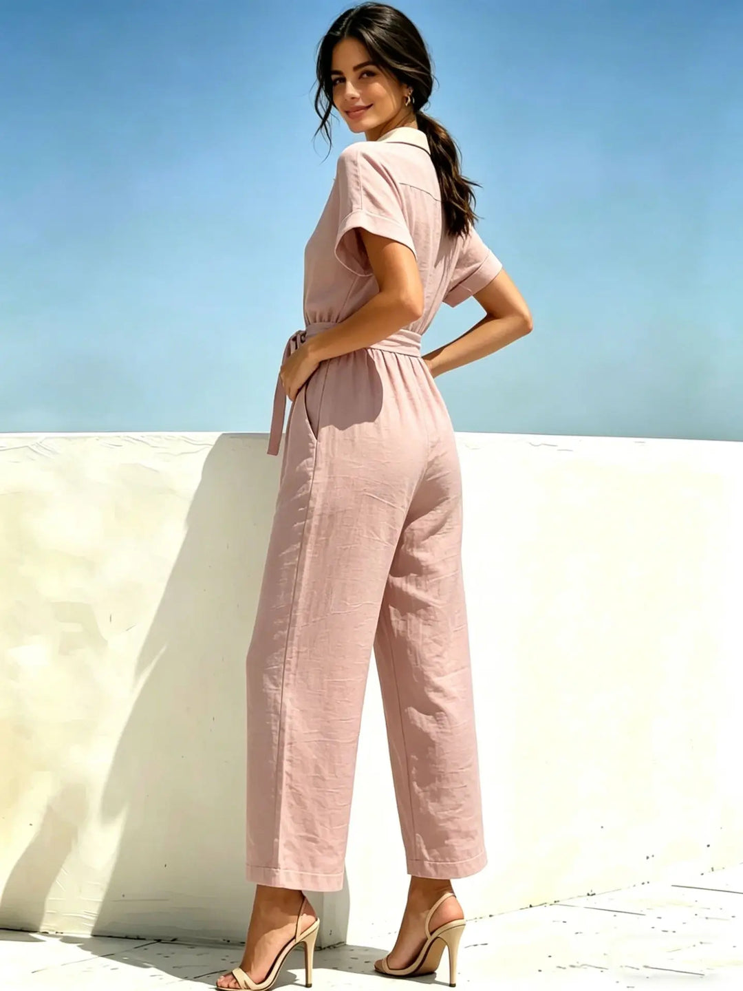 Cassandra Belted Short Sleeve Jumpsuit