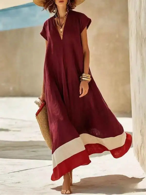 Audrey Striped V Neck Maxi Dress