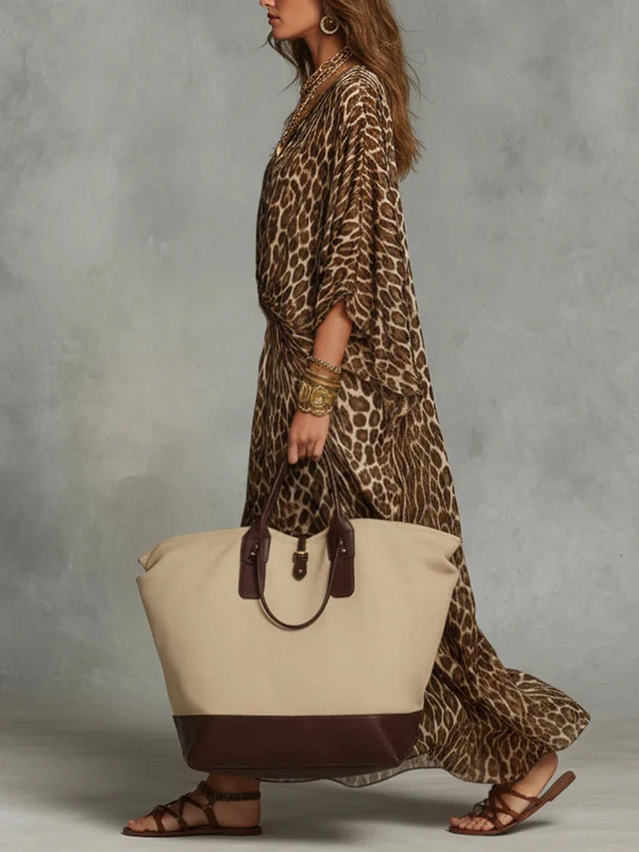 Evelith Leopard Print Bohemian Maxi Dress