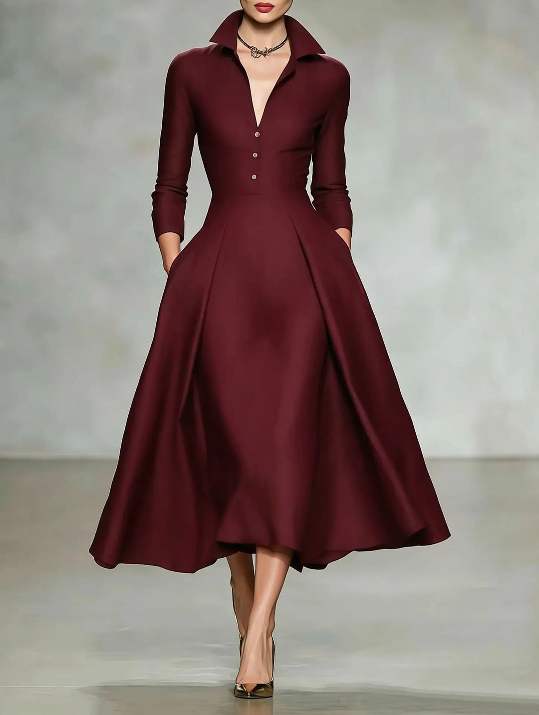Melanie Elegant Lapel Midi Dress