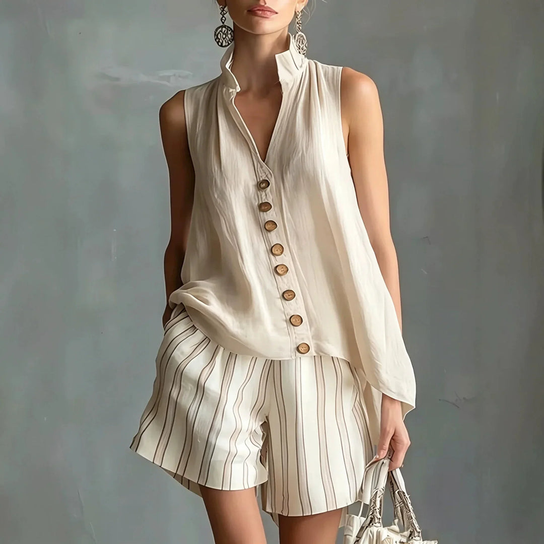 Elodie Casual Stripe Shorts Set