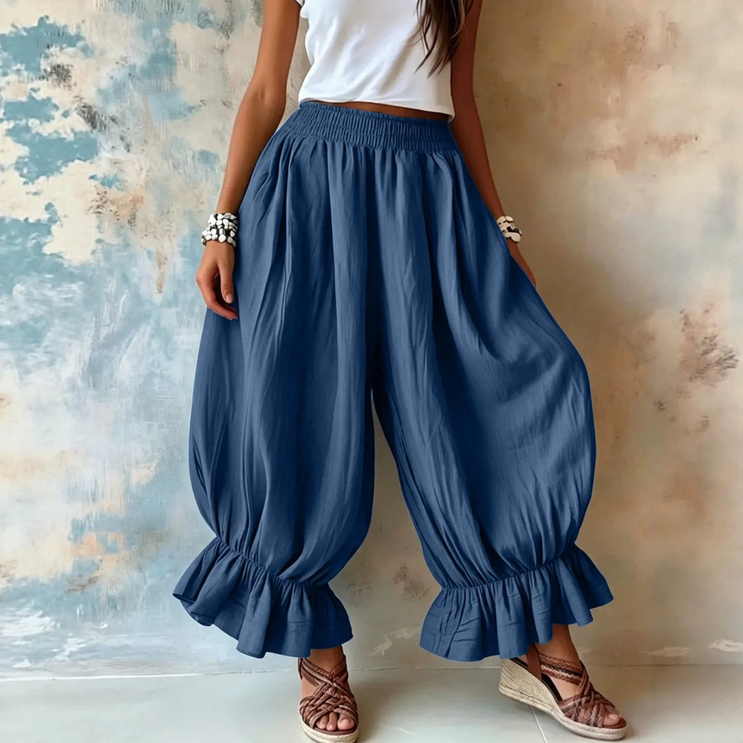 Vivian Ruffle Hem Linen Trousers