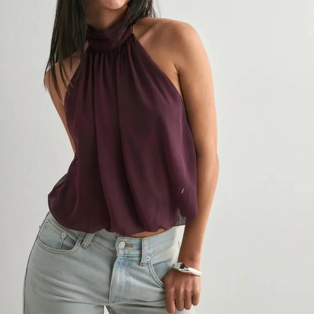 Elarina Halter Neck Ruched Tank Top