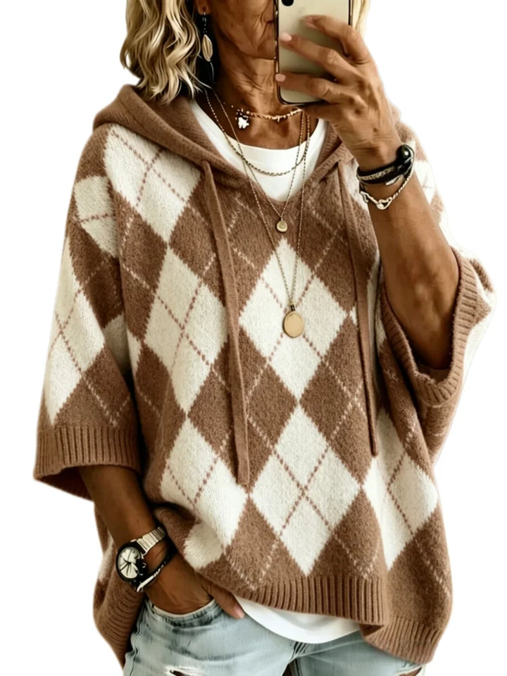 Odalene Argyle Drawstring Hood Knit