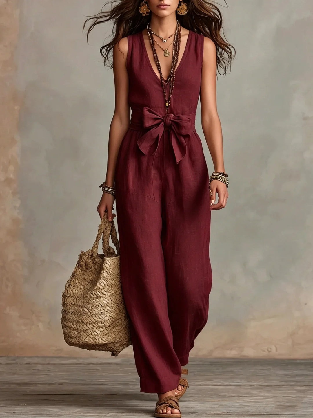 Juliana Front Tie Linen Jumpsuit