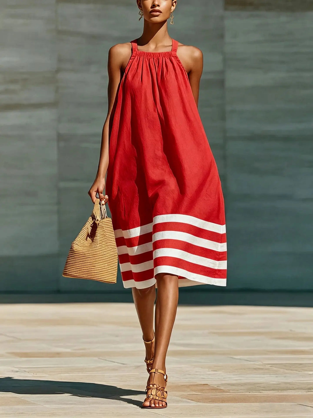 Maralyn Striped Boho Midi Dress
