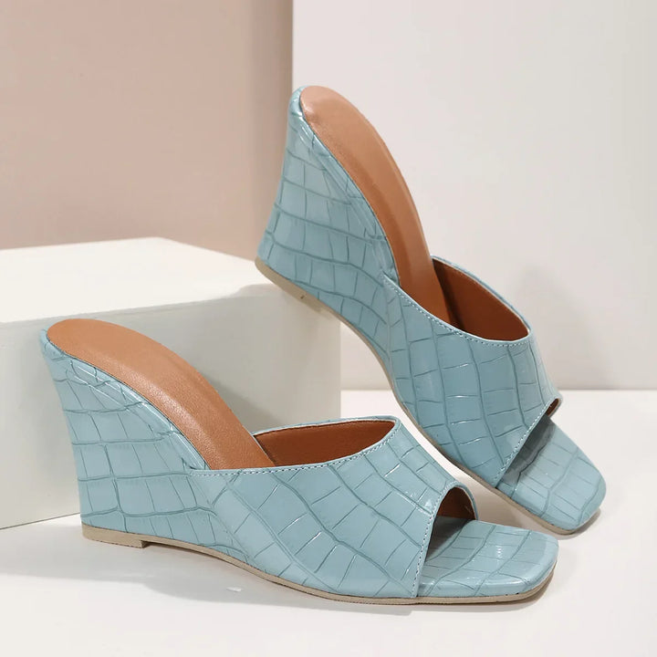 Iskra Leather Embossed Wedge Sandals