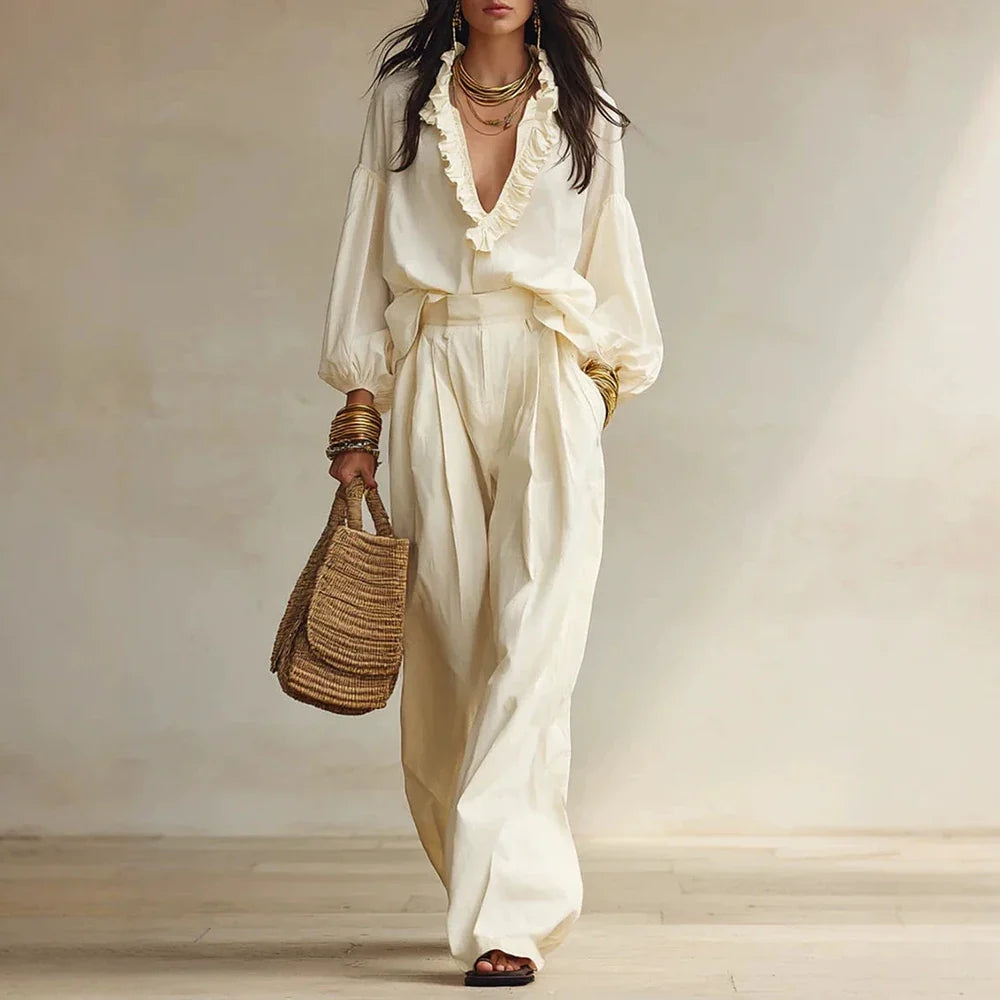 Ruby Elegant Ruffle Trouser Set